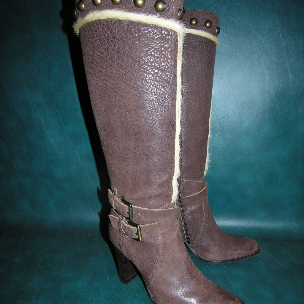 New Apepazza Leather Studded Calf Hair Boots 9.5